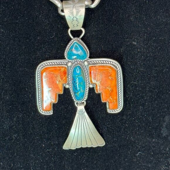 Navajo handcrafted Thunderbird pendant by Martha Willeto.  CHAIN NOT INCLUDED! - Picture 2 of 4